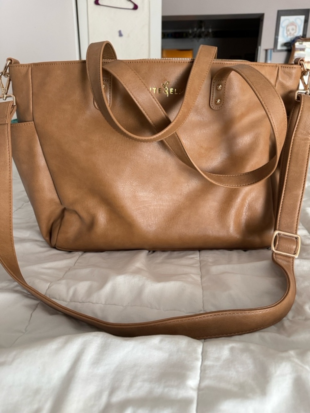 Leather Tote Bag in Tan with Detachable Strap